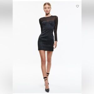NWT Alice + Olivia TAKAKO MESH CREW NECK MINI DRESS